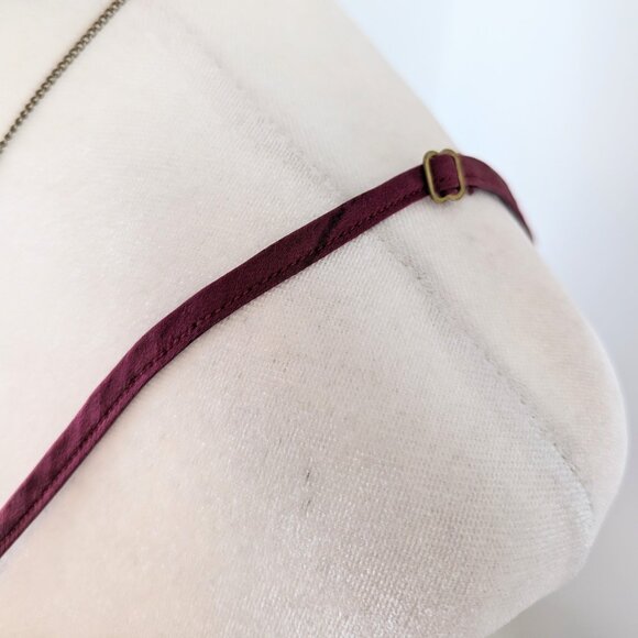 VTG 00s Y2K Christine Wine Red Silk Black Floral Lace Babydoll Slip Cami Top - Picture 6 of 8